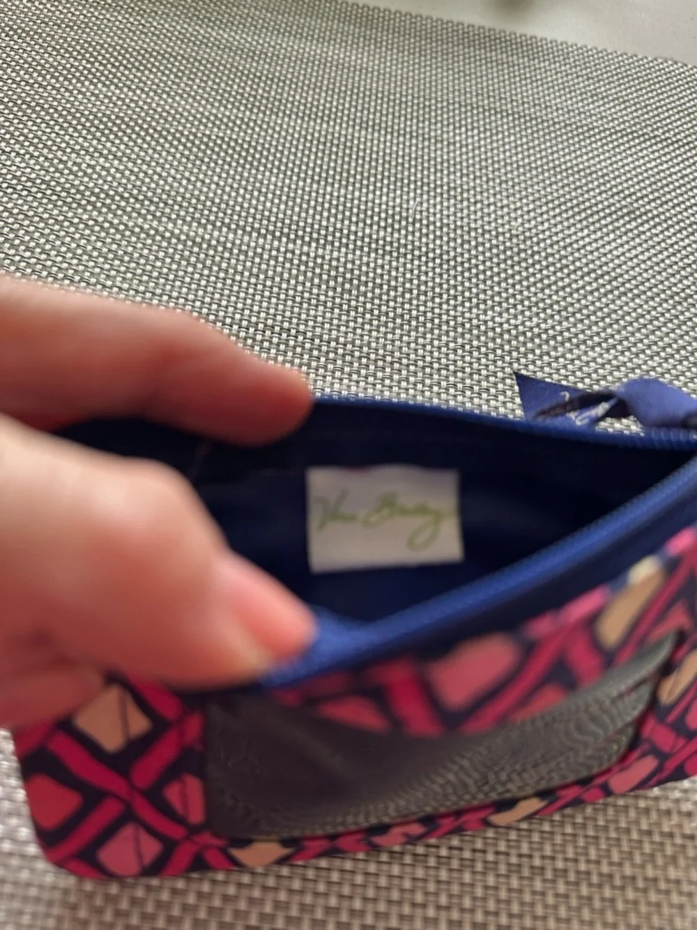Vera Bradley Pink Navy Geometric ID Keychain Wallet
